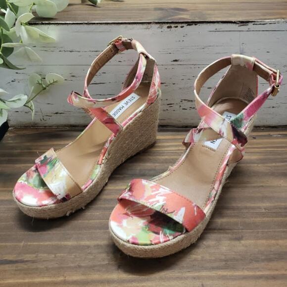 Steve Madden Floral "Montaukk" Espadrille Platform Wedge Heeled Sandals Size 6.5 - Picture 5 of 8